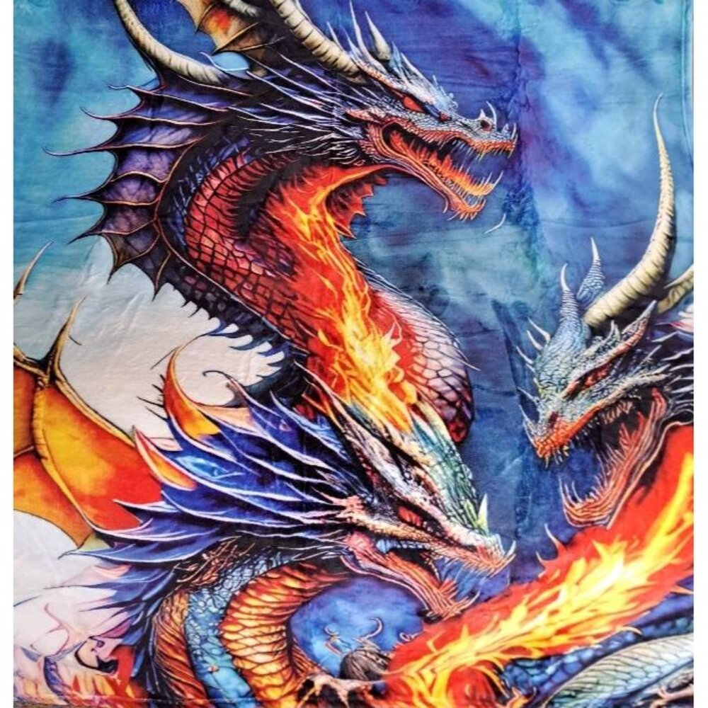 New Three Headed Dragon Plush Throw Blanket Mystical Gift Chinese Dragons SOFT